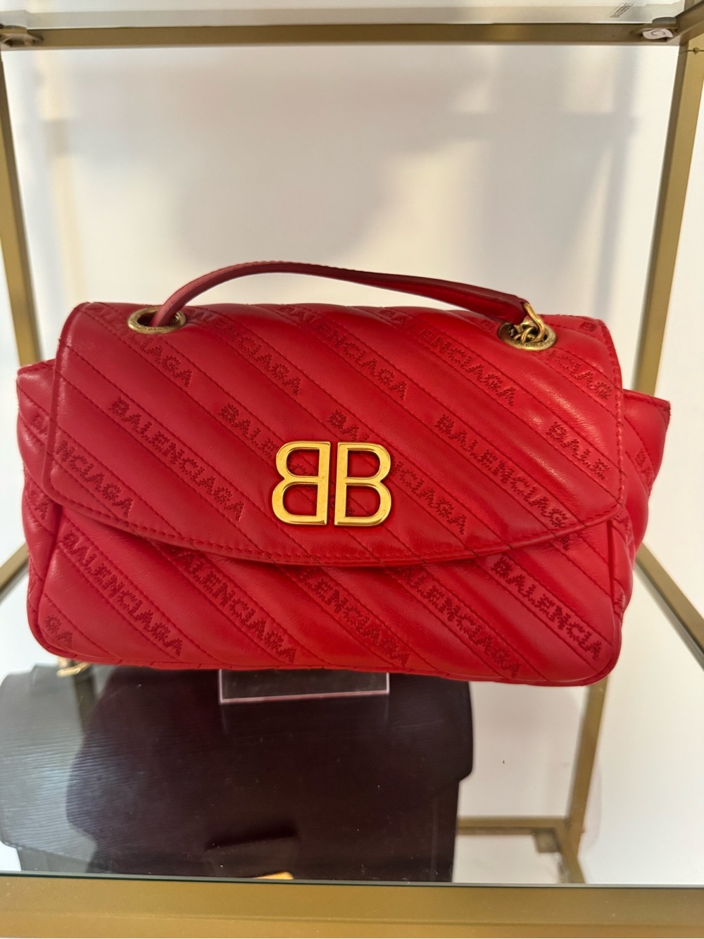 Balenciaga Red Quilted BB Top-Handle Shoulder Bag